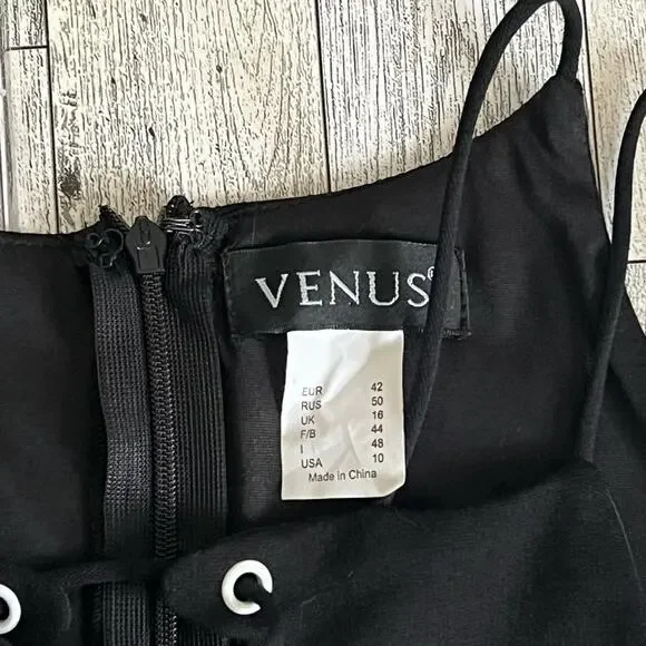 Venus Womens Black & White Criss Cross Strappy Cut Out Sheath Dress Size 10 - Picture 8 of 8